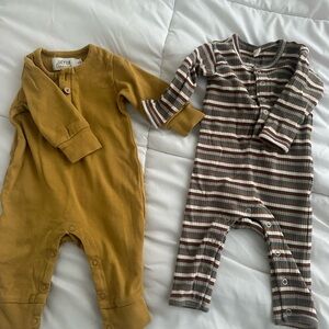 Organic Mustard and quincy Mae Brown Striped Footies
